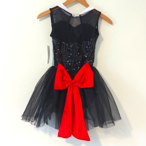 New Elisse Dance Costume Black Tuxedo Sequin Leotard Tulle Skirt Tap Jazz L XL - Picture 4 of 5